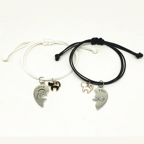 Pulsera Pareja  Gatitos Y Corazon Partido  Fashion Chic Moda