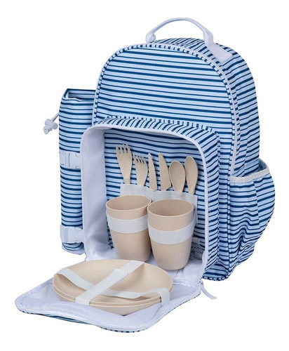 Mochila Cooler Set Picnic 2 Personas Vasos Platos Cubiertos