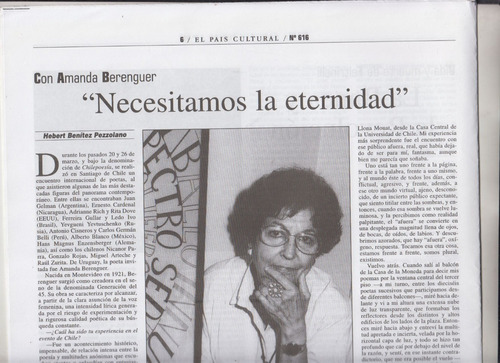Literatura Amanda Berenguer Reportaje El Pais Cultural 2001