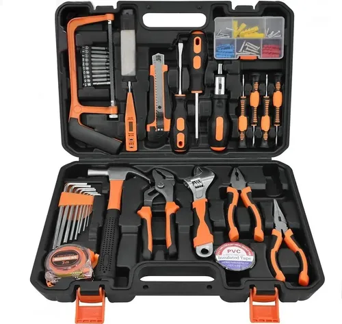 Kit Juego de Herramientas Manuales 100 Piezas, Estuche Rígido, Herramientas Multiusos para Reparación Hogar, Uso Doméstico y Profesional, Alta Resistencia
