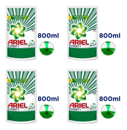 Jabon Liquido Para Ropa Expert Pouc Ariel 800ml Pack X4