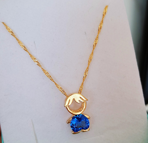 Imagem 4 de 5 de Colar Menino Azul Banhado A Ouro 18k Pingente De Menino Azu