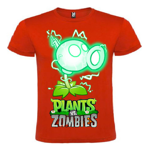 Polera Color Algodón 100% Niños Plantas Zombies Electrico