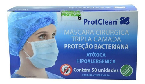 Mascara Descartável Protdesc Protclean C/ 50 Unid - Azul