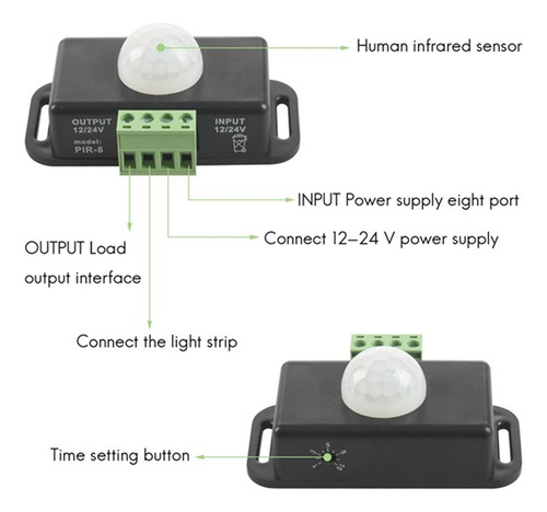 Sensor De Movimiento Pir Ajustable Automático, Dc 12, 24 V,