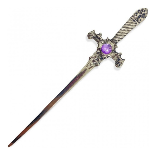 Athame Em Metal Prata Envelhecido 15 Cm Pedra Lilas