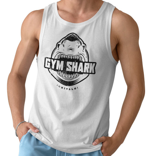 Camiseta Tank Top Sin Mangas Estampada Para Hombre Gym Shark