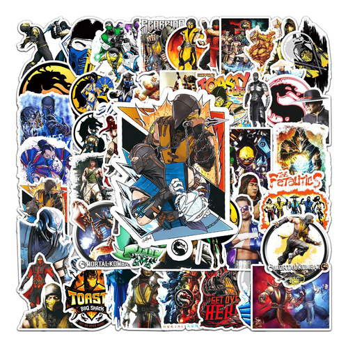 Mortal Kombat Videojuego 50 Calcomanias Stickers Contra Agua