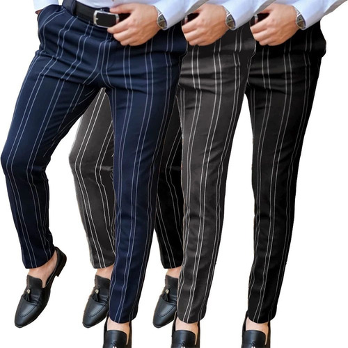 Pantalones Pitillo Para Hombres Con Rayas De Linea Vertical