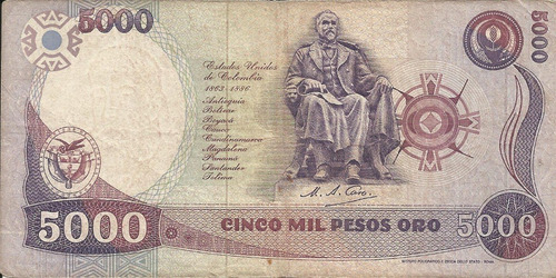 Colombia 5000 Pesos Oro 5 Agosto 1987, Hecho En Italia