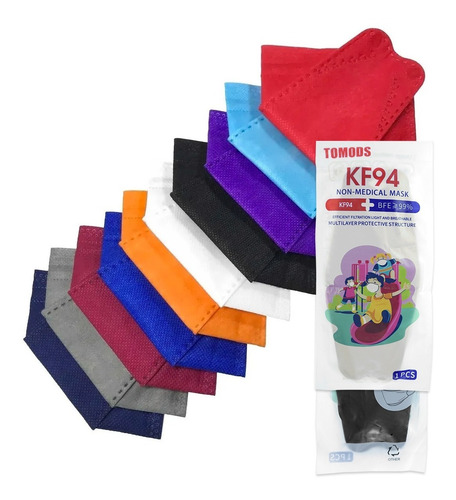 Imagen 1 de 10 de Cubrebocas Kf94 Infantil Mascarillas De Colores 10 Pzs