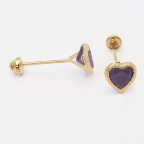 Amor Eterno - Broquel Corazón Bisel #4 / Aretes Oro 10k