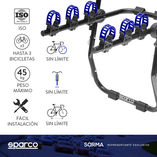 Imagen 2 de 10 de Porta Bicicletas Autos Camioneta Baul Sparco 3 Bicicletas