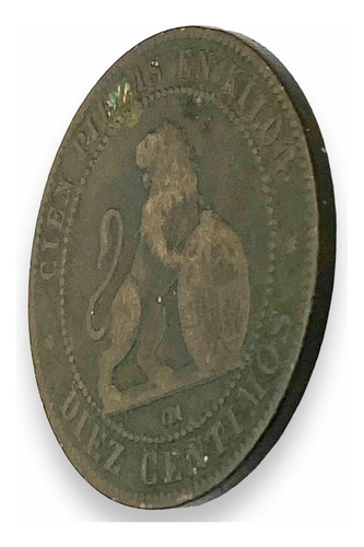 Moneda Antigua De Cobre De España De 10 Céntimos Año 1870 (Usado)