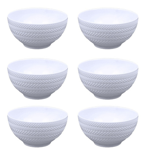 6 Bowls Porcelana Chevron 400ml Tigela Relevo Etnico Germer