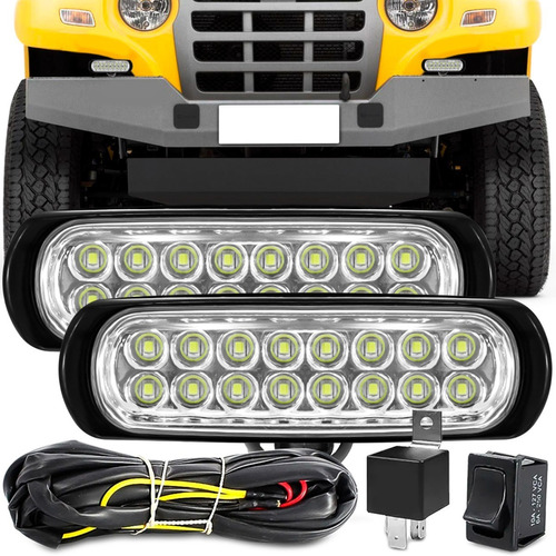 Kit Farol Milha Universal 16 Leds Retangular Super Branco