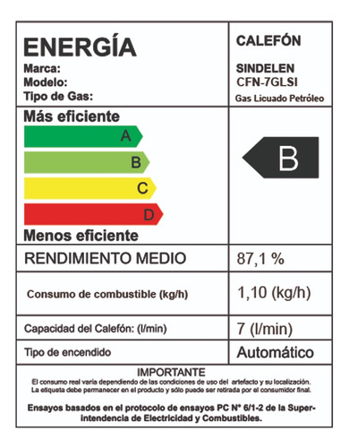 Calefont Sindelen Gas Licuado 7 Litros Cfn-7gls