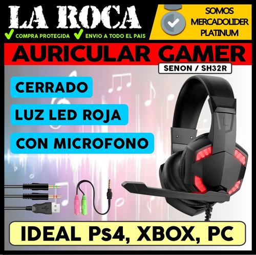 Imagen 3 de 10 de Auricular Gamer Led Microfono Ideal Gaming Pc Ps4 Xbox Cuota