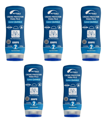 Kit 5 Creme Luva Quimica 200g Protetor Grupo 2 Para Mãos Epi