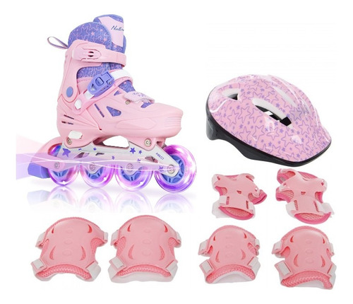 Patines Roller De Niña Luces Ajustables + Kit De Proteccion