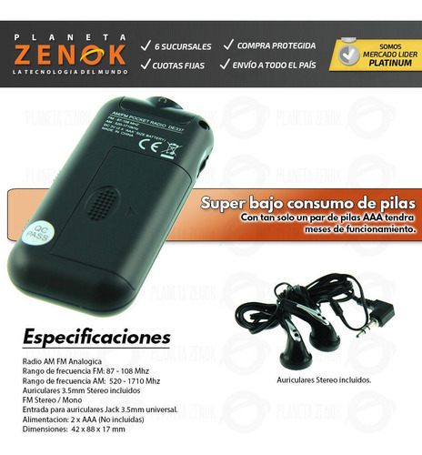 Radio Portatil De Bolsillo Am Fm Degen De337 Con Auriculares