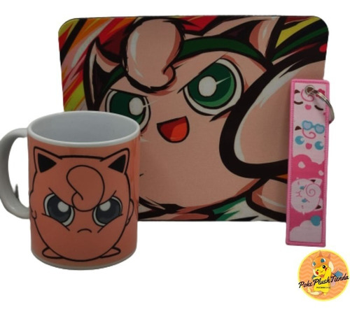 Taza Pokemon Jigglypuff Más Mouse Pad Y Llavero Pokemon