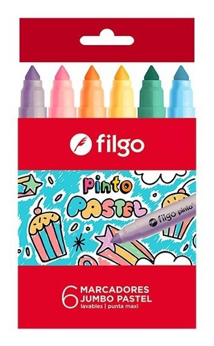 Marcadores Filgo Jumbo Pastel Lavables X 6 Colores