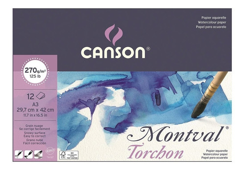 Bloque de papel para acuarela Canson Montval Torchon, 270 g/m², A3