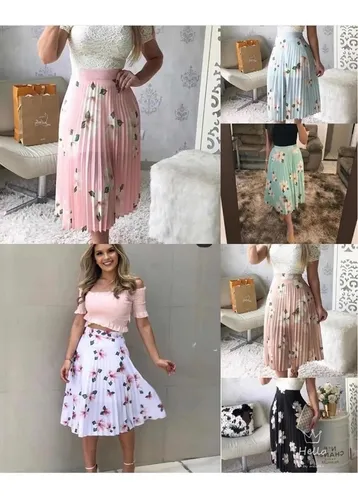 Saia plissada best sale midi florida