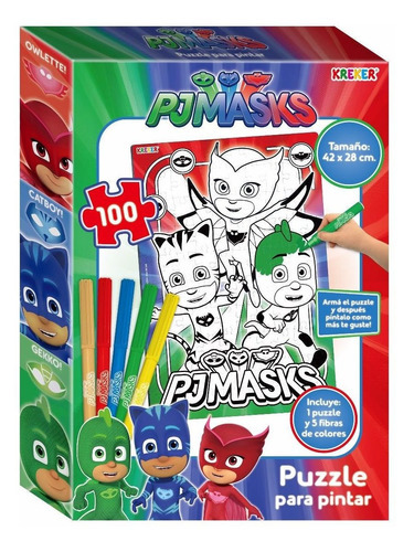 Pj Mask Puzzle 100 Ps C/fibras P/pintar | Kreker