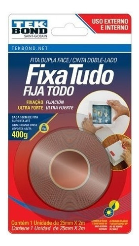 Fita Dupla Face Uso Externo E Interno 25mmx2m Tekbond