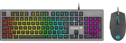Kit Teclado E Mouse Gamer Fortrek Ranger Rainbow Rgb Grafite