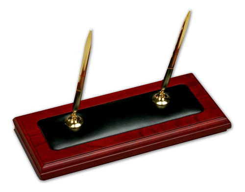Dacasso Rosewood Y Leather Double Pen Stand