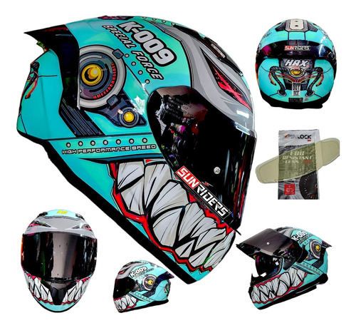 Casco Moto Hax Obsidian Turquesa Dot/ece R22.05 + Pinlock 30