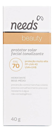 Needs Beauty Protetor Solar Facial Fps 70 Bege Medio 40g