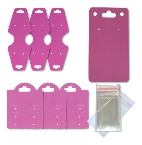 Kit 300 Tag De Bijuteria E Semijoias Cartelas Com Saquinhos Cor Pink