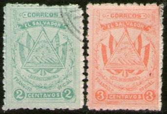 El Salvador Serie X 2 Sellos Escudo Uso Oficial Año 1915 