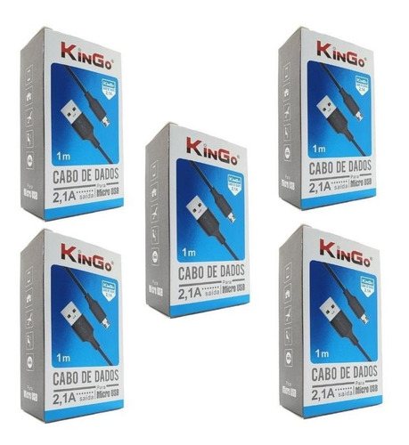 Kit 5 Cabos Usb V8 Kingo Preto 1m 2.1a Para Galaxy J4 Plus