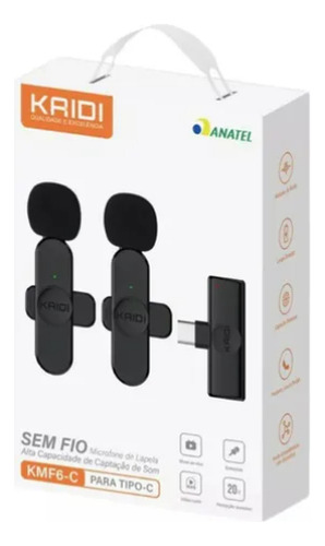 Microfone De Lapela Duplo Sem Fio Kaidi Kmf6-c Usb Tipo-c