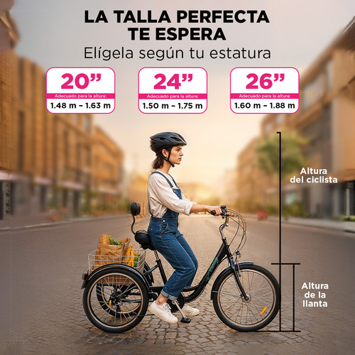 Bicicleta Triciclo Para Adultos C/cesta Y Asiento Ajustable Color Negro Tamaño Del Cuadro 24