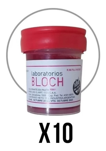 Imagen 1 de 2 de Colorante Comestible En Pasta Bloch 15gr X10u / Lauacu