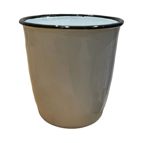 Imagen 1 de 4 de Vaso Enlozado Grande Tipo Chop Blanco Con Borde Negro