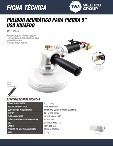 Pulidor Neumático P/piedra 5  1,800 Rpm (uso Húmedo)