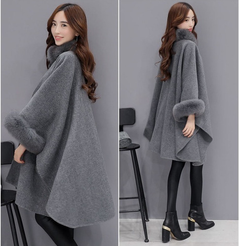 Capa Chal Mujeres Estilo Coreano Cuello De Piel De Invierno