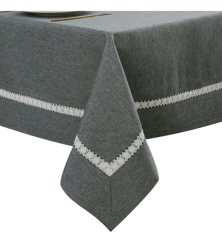 Mantel Impermeable Gris Con Encaje Para Comedor Rectangular