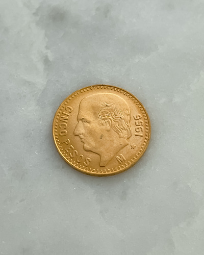 Moneda Hidalgo Oro Cinco Pesos 1955 Mexico Inversion Ahorro (Usado)