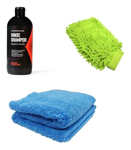 Imagen 1 de 8 de Kit Lavado Shampoo Acrochemical Rinse + Manopla + Microfibra