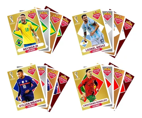 KIT 16 FIGURINHAS EXTRA LEGENDS/LENDÁRIAS NEYMAR,MESSI,MBAPPÉ,CR7. -  Escorrega o Preço