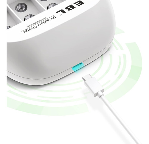 Cargador De Batería 9v 4 Bahías Con 4 Baterías 600mah
