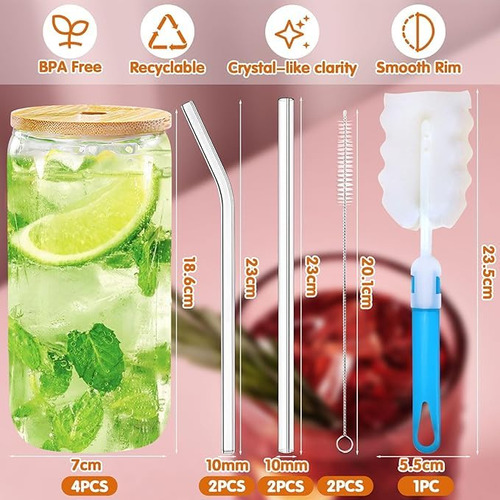 Vasos De Vidrio Con Tapa,vasos Con Forma De Lata De 16 Onzas